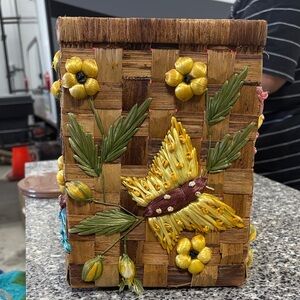 Vintage Handcrafted Woven Basket with Floral Design